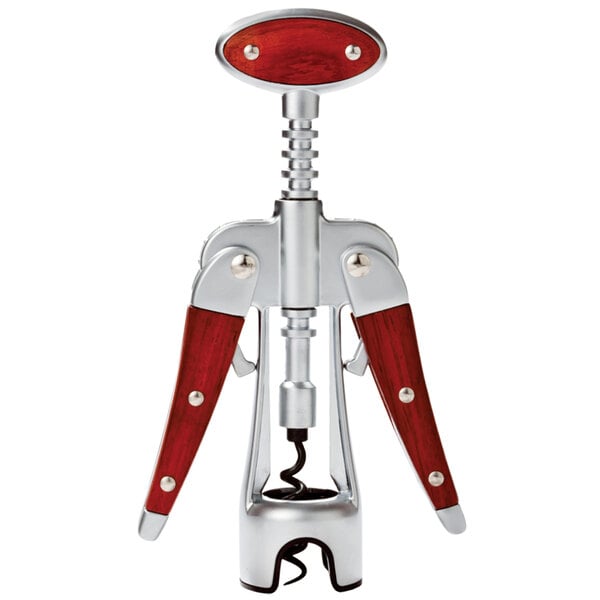 A Laguiole Deluxe wine corkscrew with wood inlaid handles.