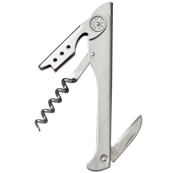 A Franmara Hugger Waiter's Corkscrew with a nickel-plated handle and black accents.