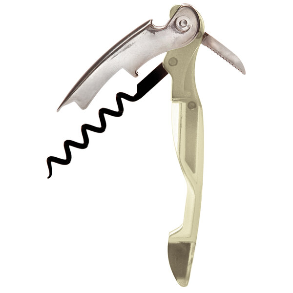 A PullPlus Domaine Waiter's Corkscrew with a translucent white wine handle and a black corkscrew.