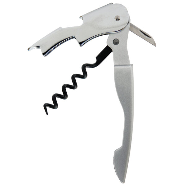A PullPlus waiter's corkscrew with a silver metallized handle and black spiral.