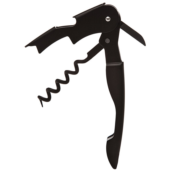A PullPlus black waiter's corkscrew with a black corkscrew and handle.