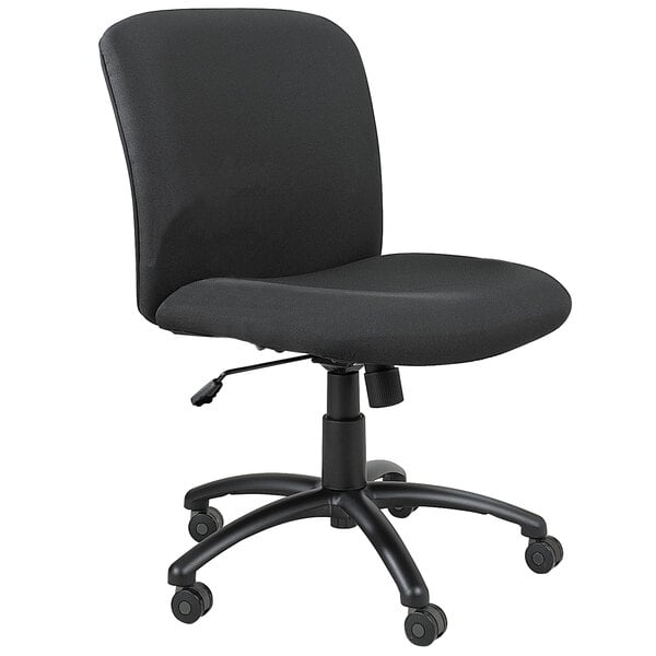 A black Safco Uber Big & Tall office chair with wheels.
