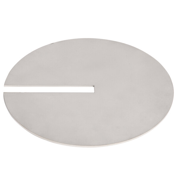 A white oval metal plate with a circular cut out in the middle.