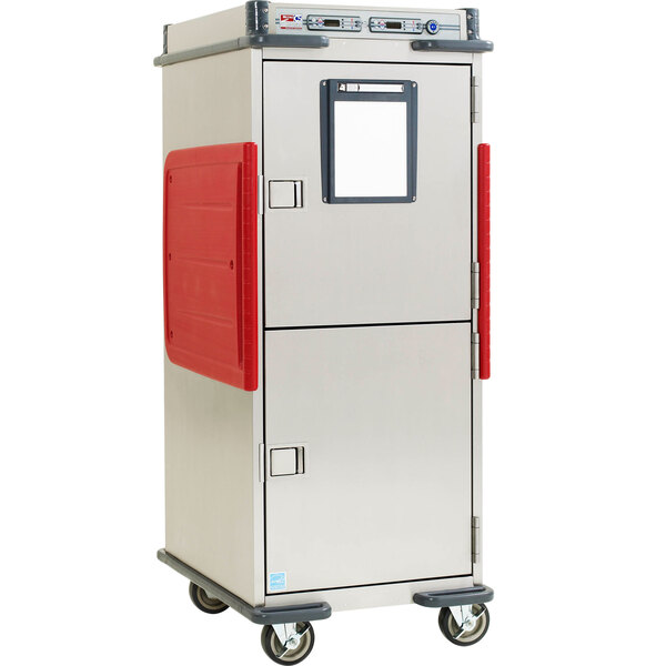 A grey and red stainless steel Metro C5 T-Series holding cabinet.