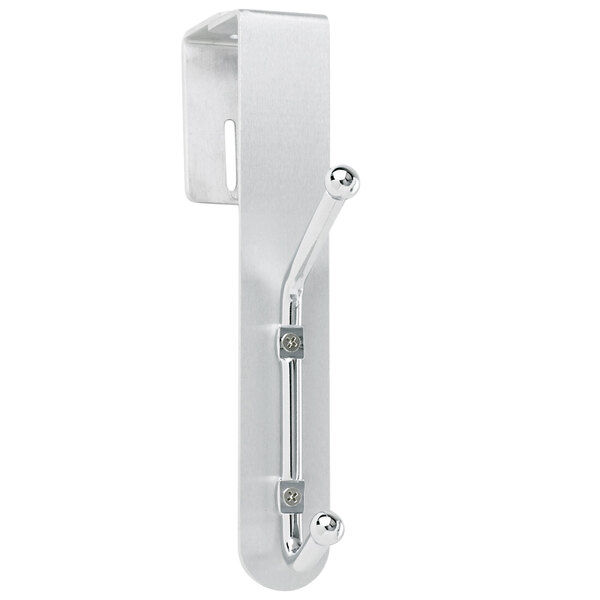 A chrome plated steel Safco double coat hook with round metal balls on the ends.