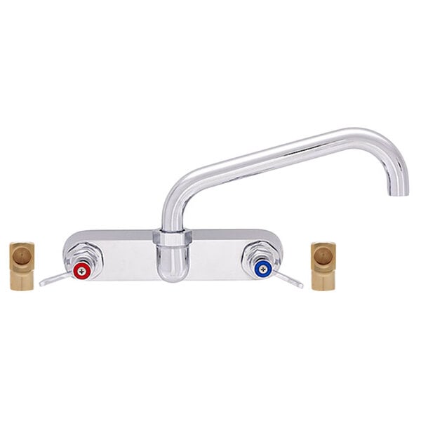 A chrome Fisher wall mount faucet with two lever handles.