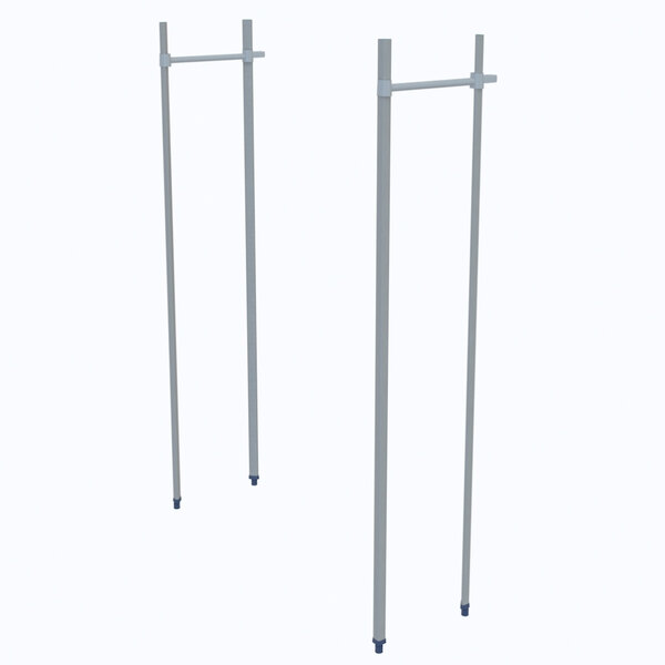 A pair of metal poles with a white background.