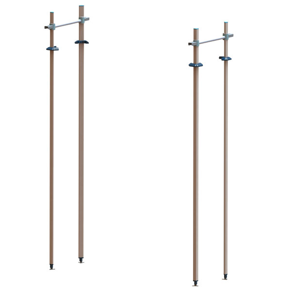 A pair of metal poles with metal rods attached.