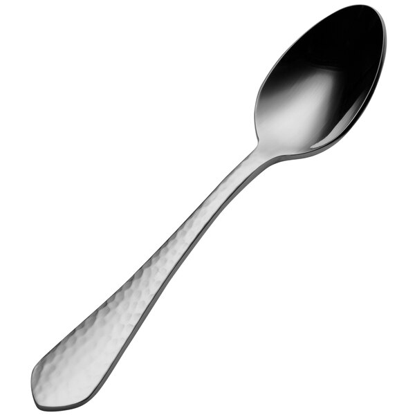 A Bon Chef Bonsteel demitasse spoon with a black handle and silver spoon.