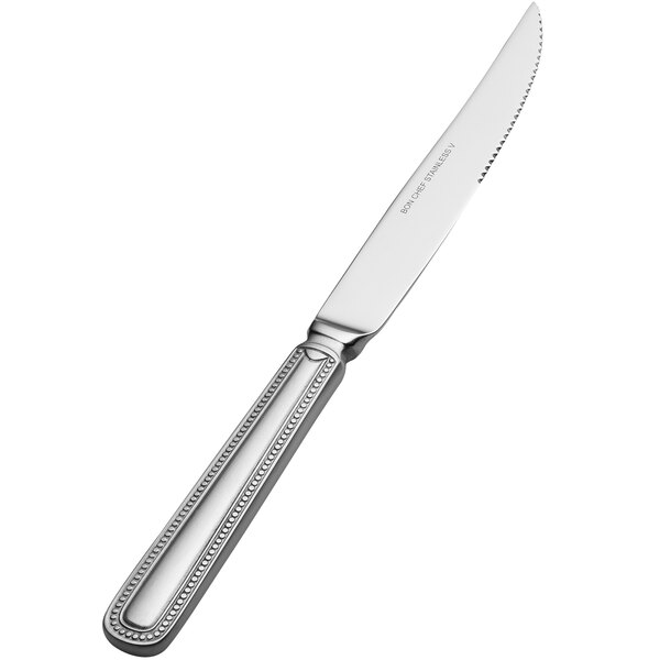 A Bon Chef Bonsteel steak knife with a silver handle.
