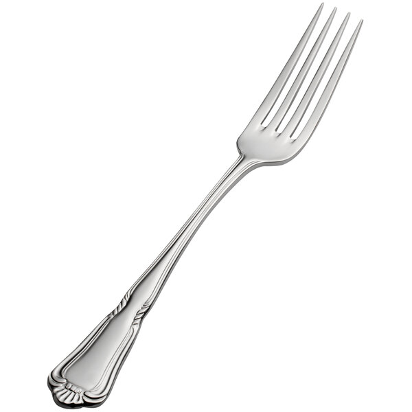 A Bon Chef Sorento stainless steel dinner fork with a silver handle on a white background.