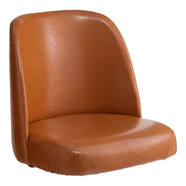 A brown vinyl bucket seat.