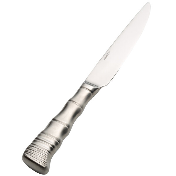 A Bon Chef stainless steel steak knife with a satin finish handle.