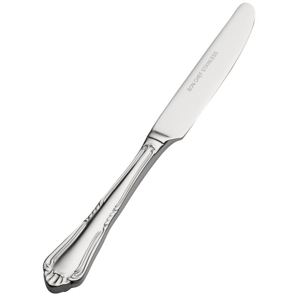 A silver Bon Chef butter knife with a solid handle.