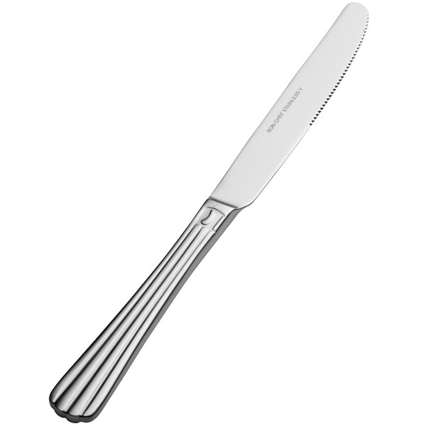 A Bon Chef stainless steel dinner knife with a solid handle and silver blade.
