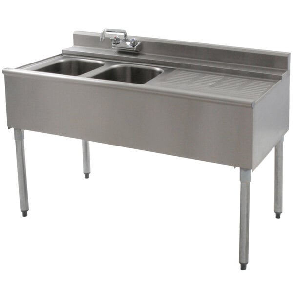 An Eagle Group stainless steel underbar sink with two compartments and a right drainboard.