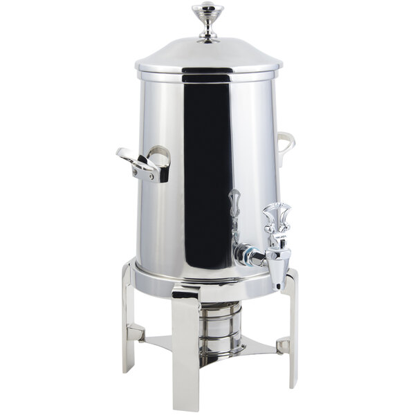 A stainless steel Bon Chef coffee chafer urn with a lid.