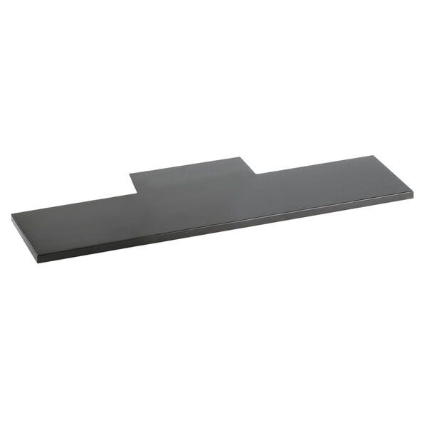A black rectangular Cal-Mil riser shelf.