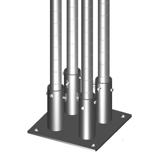 A Metro Seismic Bolt Plate with four tubes on top of a metal pole.
