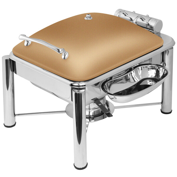 A bronze coated stainless steel Eastern Tabletop chafing dish with a hinged dome cover.