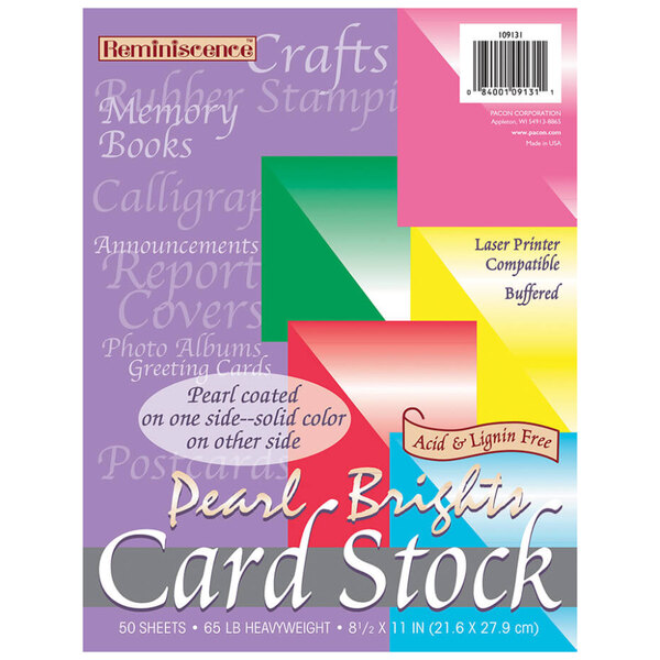 A package of Pacon pearl bright assorted color card stock.