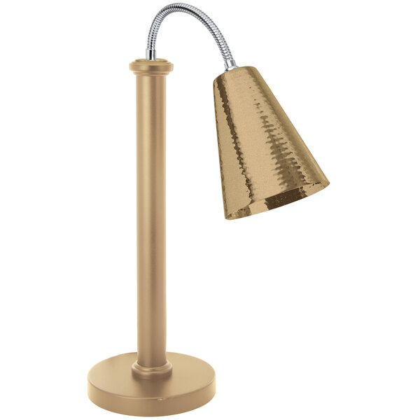 An Eastern Tabletop bronze freestanding heat lamp with a metal cone shade and adjustable neck.