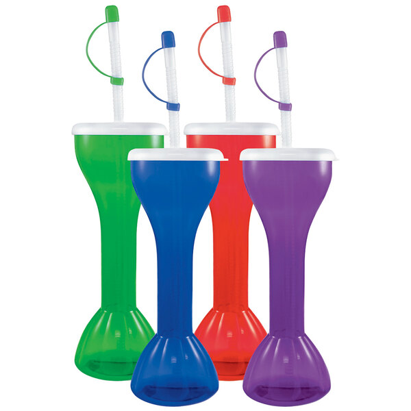 A case of 40 plastic yarders in assorted colors with straws and lids.