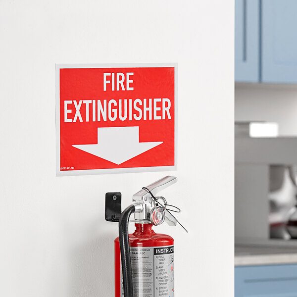 Buckeye Fire Extinguisher Adhesive Label - Red and White, 12" x 8"