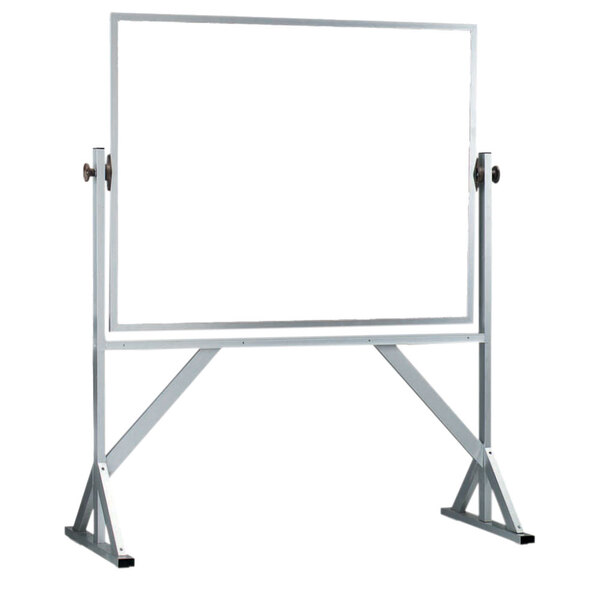 A white board on a metal stand.