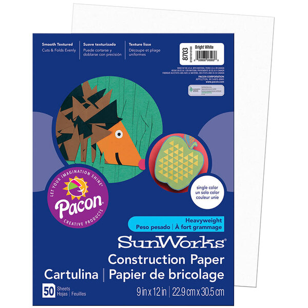 A blue package of SunWorks bright white construction paper with a picture of a bird.