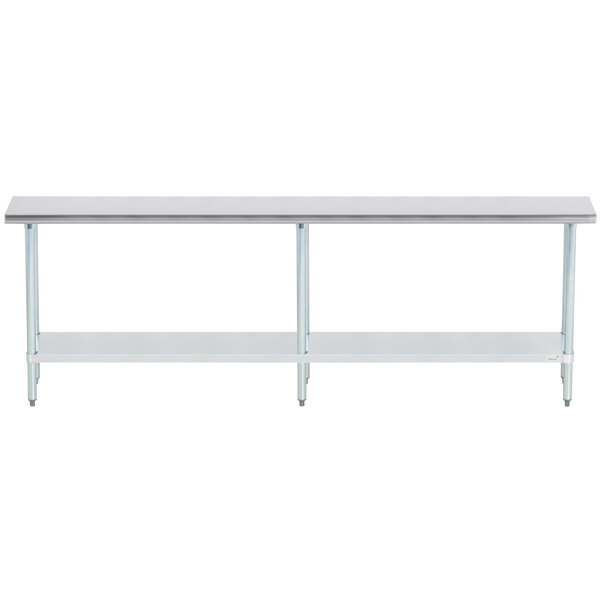 A white table with metal legs and a metal undershelf.