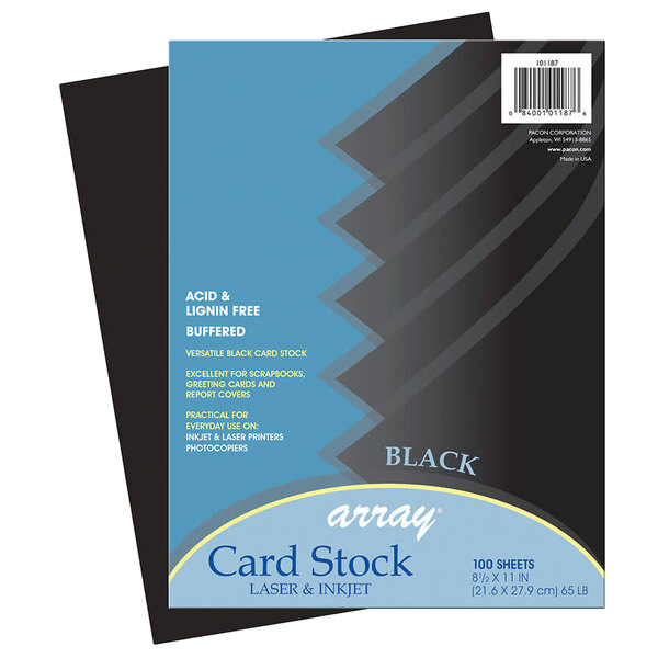 A package of Pacon Array black cardstock with blue and black packaging.