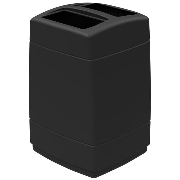 A black rectangular open top waste container.