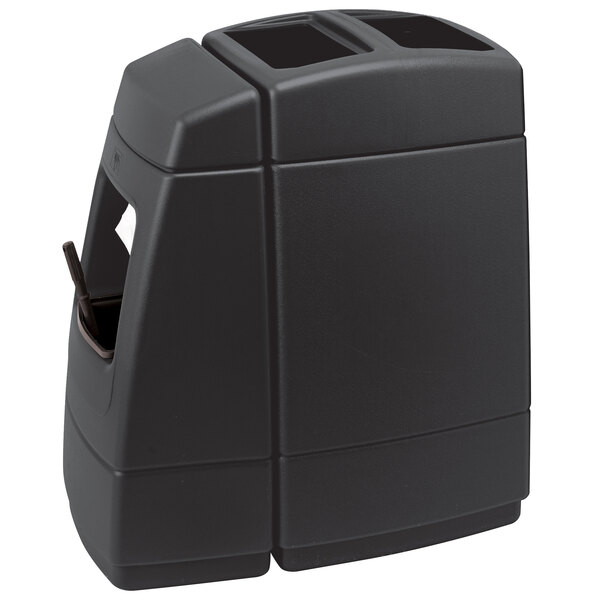 A black plastic Commercial Zone Islander Haven rectangular open top trash container.