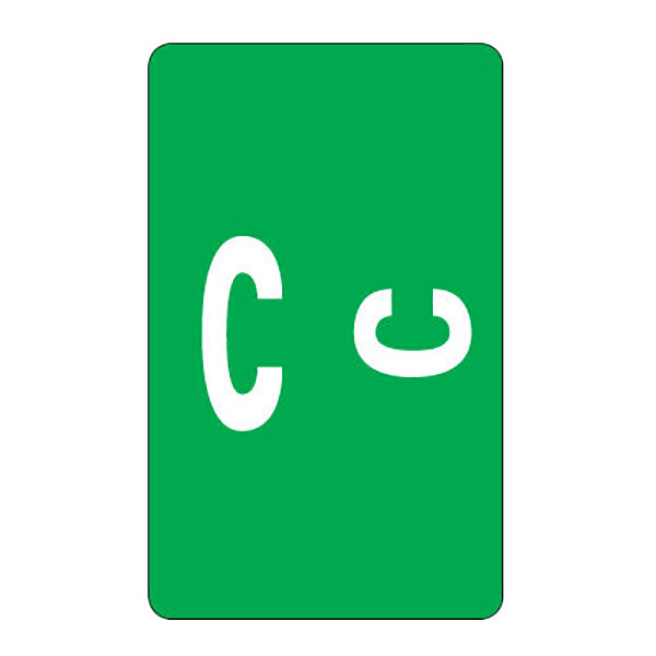 A green card with white letter C's.