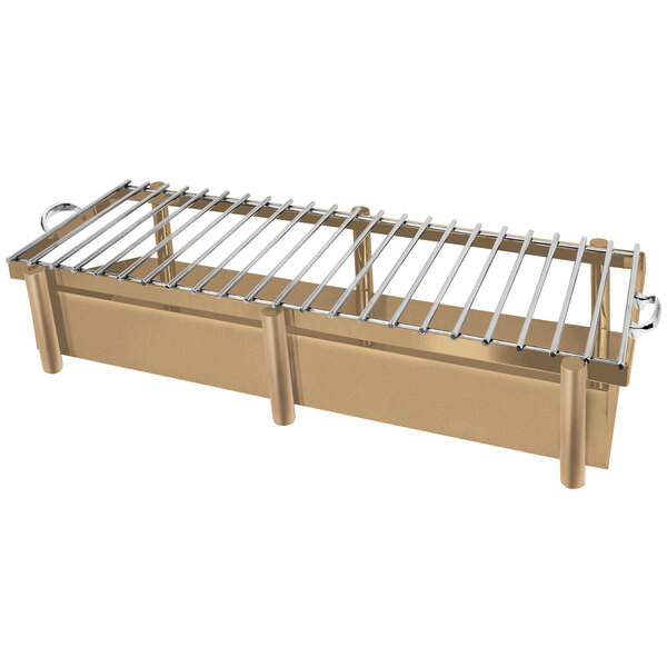 A bronze coated stainless steel grill stand with a removable grill top.