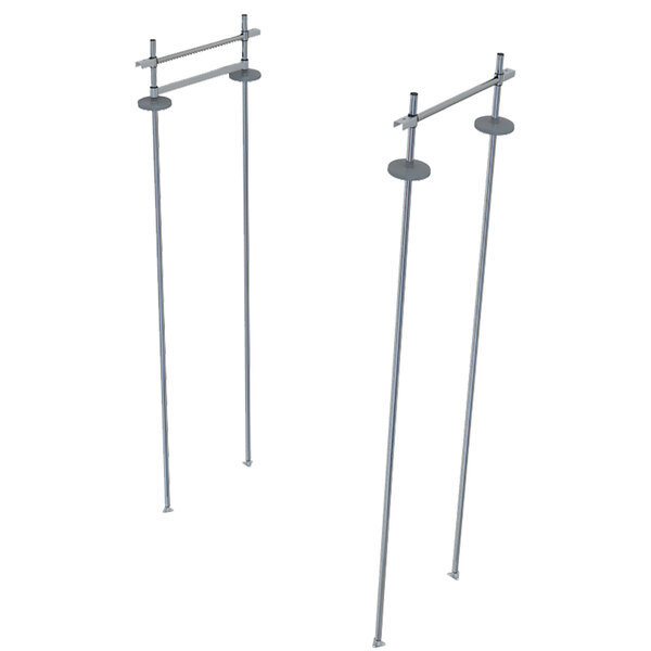 A pair of long metal poles with round metal rods on top.