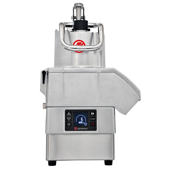 A Sammic CA-4V commercial food processor with a digital display showing a blue circle and white text with numbers and symbols.