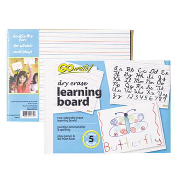 A white Pacon dry erase learning board with a handwritten alphabet.