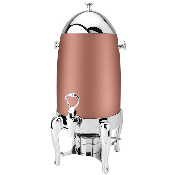 A copper coated stainless steel Eastern Tabletop coffee urn with a copper lid.