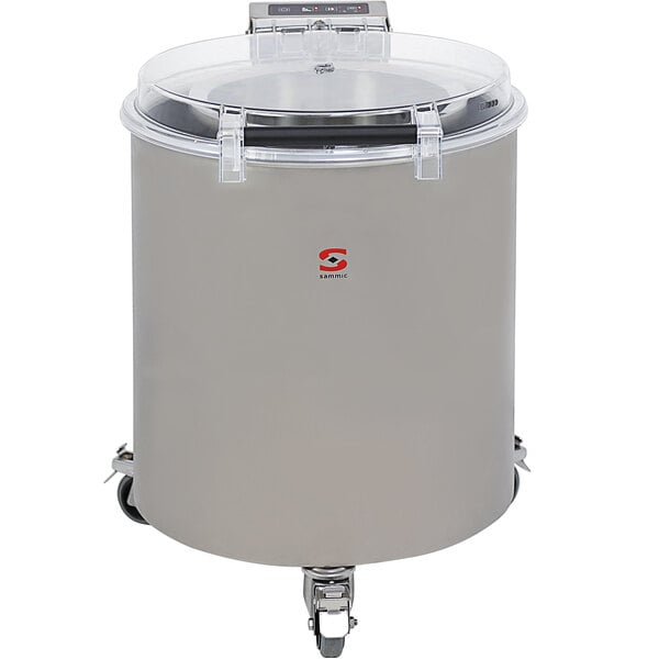 A Sammic stainless steel salad dryer with a clear lid.