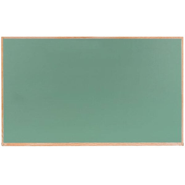 A green chalkboard with a solid oak wood frame.