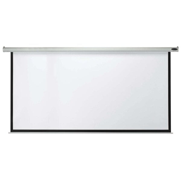 An Aarco matte white wall mounted projection screen with a black border.