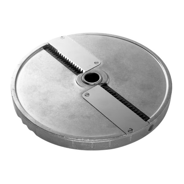 A Sammic FCE-2+ Julienne Disc with two blades and a hole in the center.