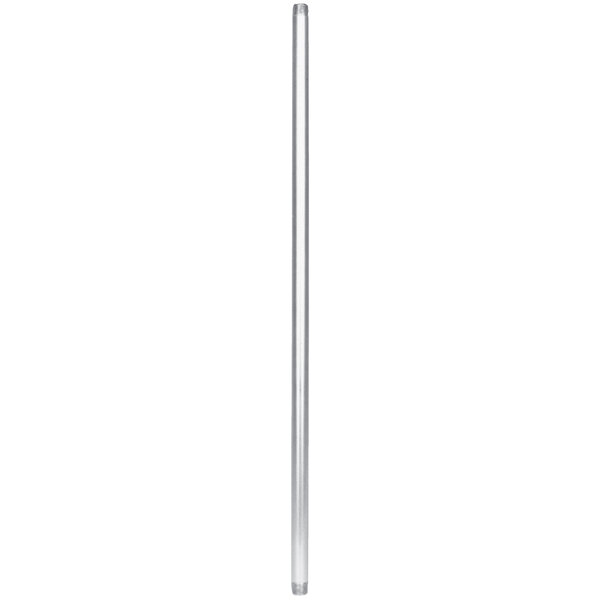 A silver metal tube with a long thin rod.