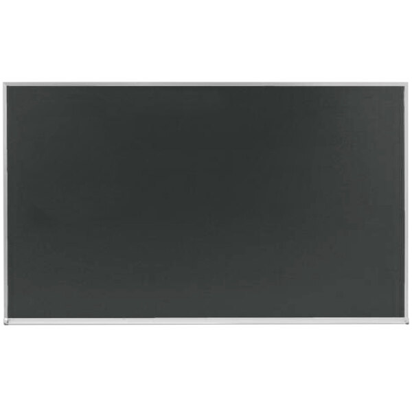 A white board with a black slate and a metal frame.