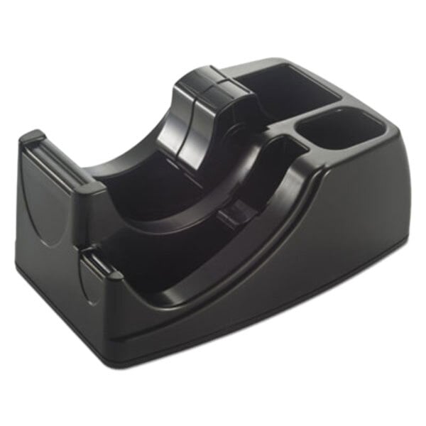 A black plastic Officemate 2-in-1 tape dispenser with a white background.