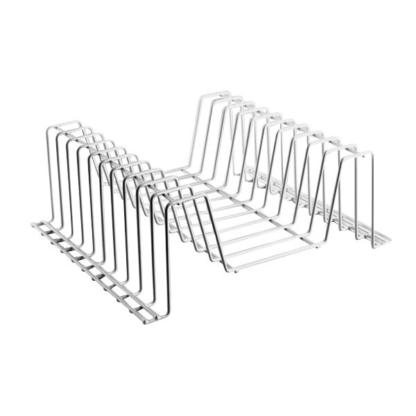 A metal rack with several curved metal rods.