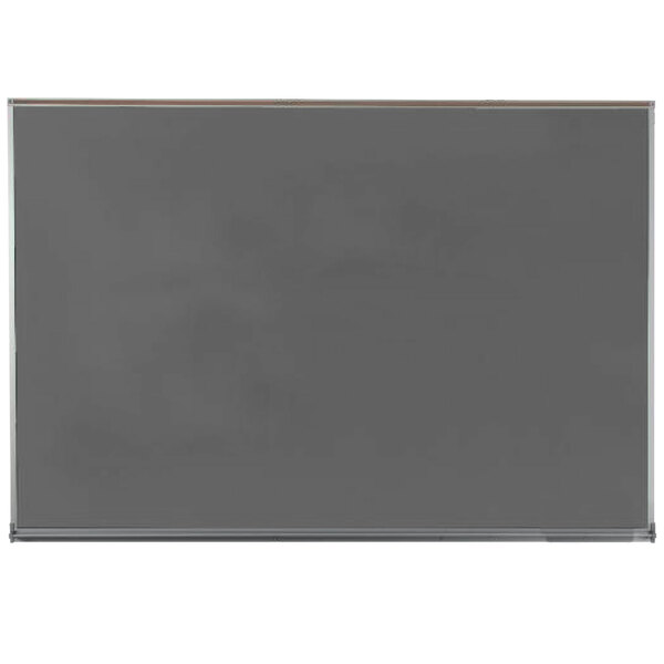 A grey rectangular chalkboard with a metal border.