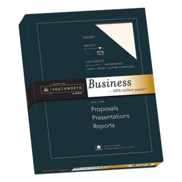 A black box of Southworth Ivory Business Paper with a label on the front.